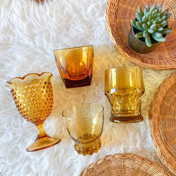 Set of 4 - Vintage Mid-Century Misc. Amber Glassware Assortment
